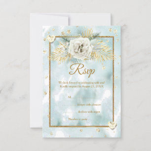 RSVP Mint Teal Guld marmor Ros Blommig OSA Kort