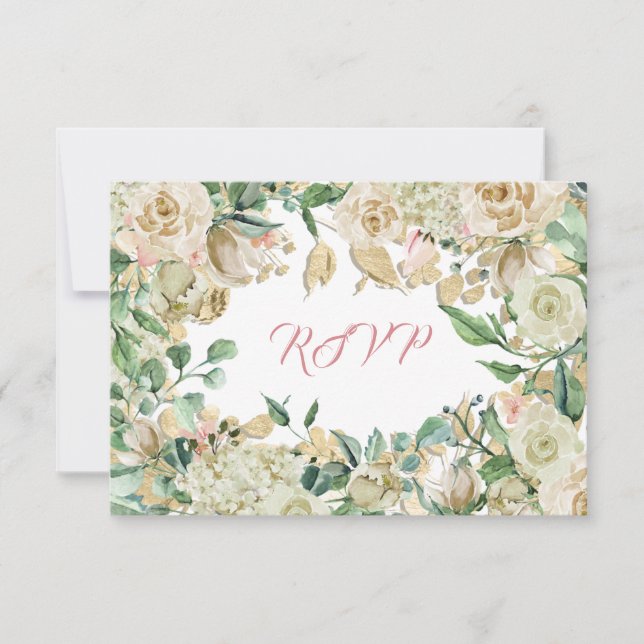 RSVP Mint Teal Vita Rosor Gren OSA Kort (Framsida)