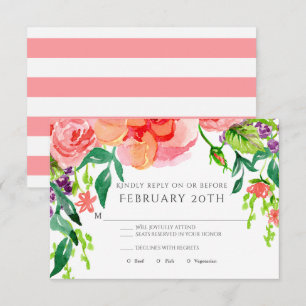 RSVP Modern Akvarell Ros Blommig Randig Bröllop Inbjudningar