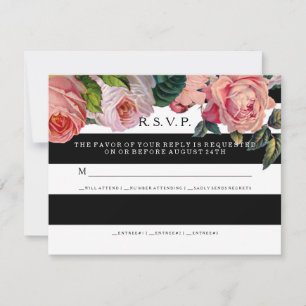 RSVP MODERN Chic breda ränder med vintage rosor OSA Kort