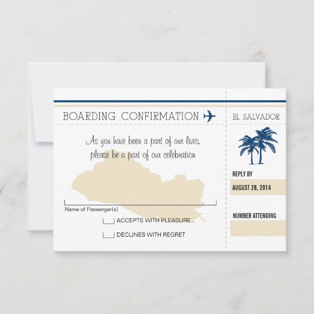 RSVP Ombordstigningskort TILL El Salvador Inbjudningar (Framsida)