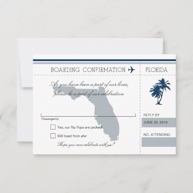 RSVP Ombordstigningskort till Florida Blue and Gra Inbjudningar (Framsida)