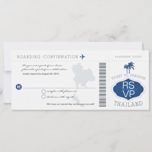 RSVP Ombordstigningskort till Thailand Bröllopsinb Inbjudningar (Framsida)