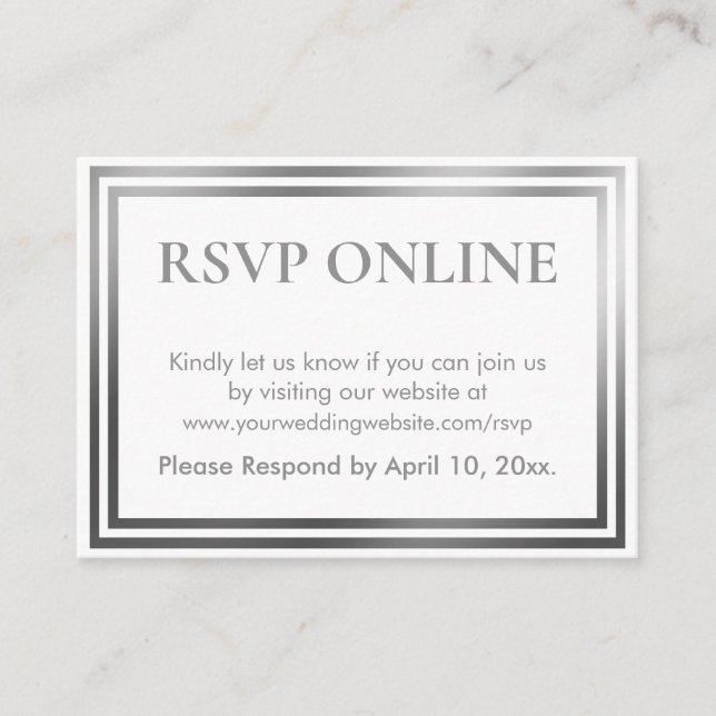 RSVP online enkel elegant silver och vit Tilläggskort (Framsida)