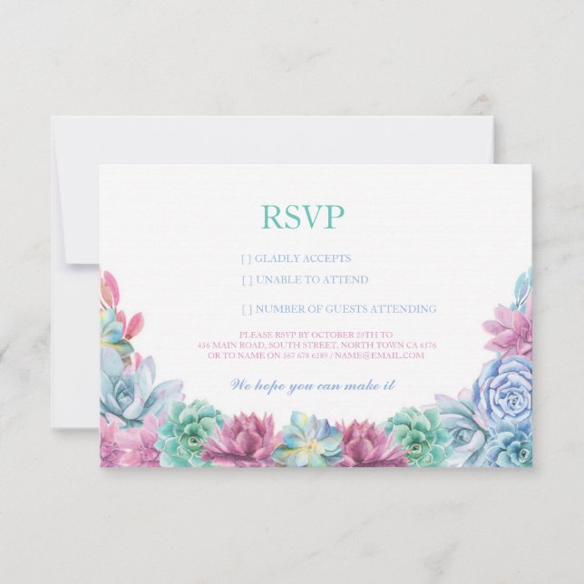 RSVP Pastell Bröllop Rustika Sukkulenter Blommiga  OSA Kort (Framsida)