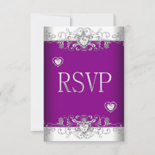 RSVP Plommon Rosa Bröllop Vita Diamant Hjärtan Inbjudningar