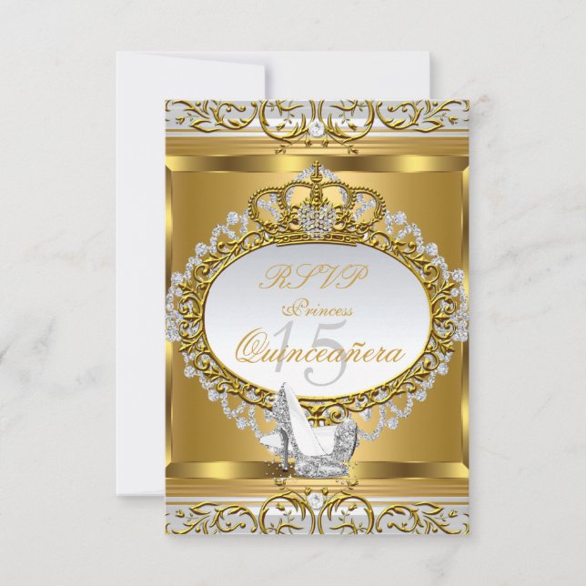 RSVP Princess Quinceanera Elite Guldsko 2 OSA Kort (Framsida)
