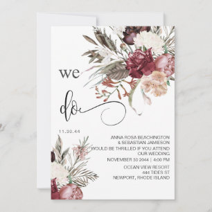 *~* RSVP QR Blommig Burgunderros AR15 BRÖLLLOP Inbjudningar