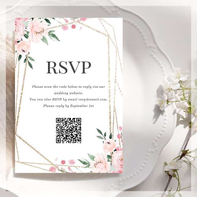 RSVP QR-kod | Blush Rosa Blommor  Tilläggskort (Skapare uppladdad)