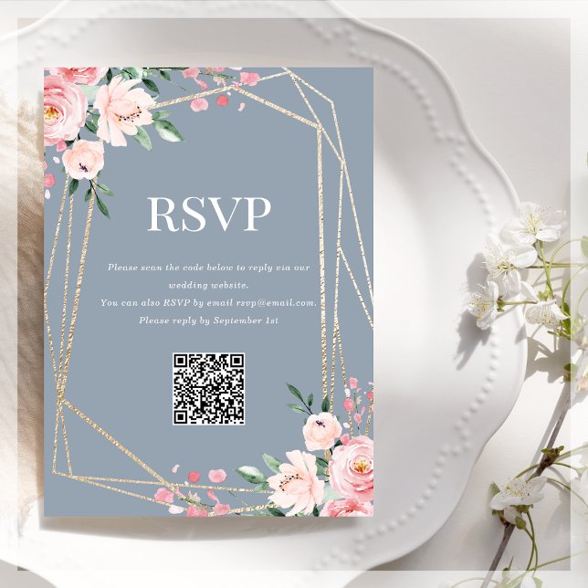 RSVP QR-kod | Dammtorrs blå rosflora Tilläggskort (Skapare uppladdad)