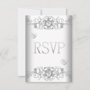 RSVP Rent Helt Vitt Bröllop Vita Diamant Hjärtan Inbjudningar