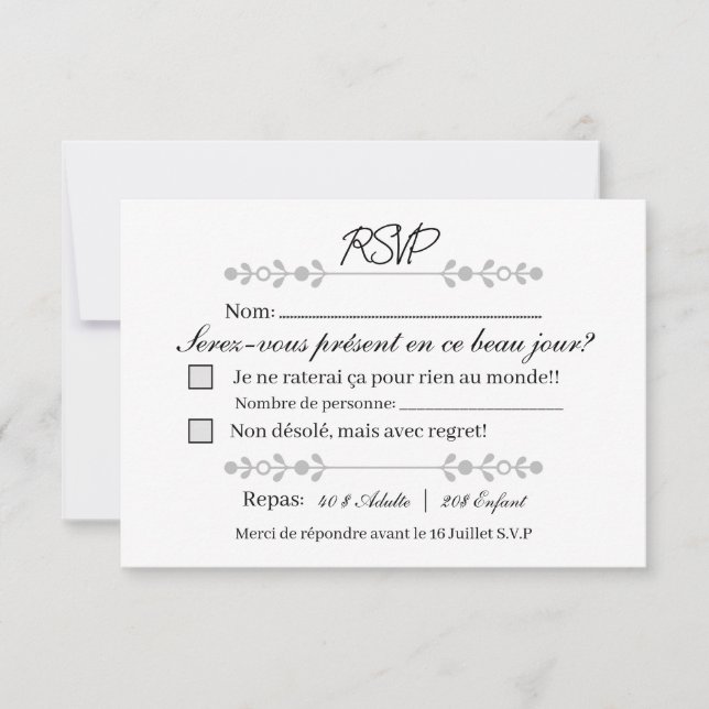 RSVP ! Réponse OSA Kort (Framsida)