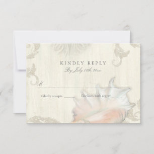 RSVP Response Beach Seashell Conch Shell Wooden OSA Kort