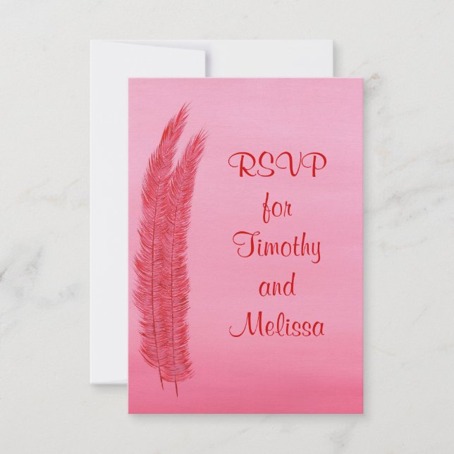RSVP Response Cards, Red Pink Feathers OSA Kort (Framsida)