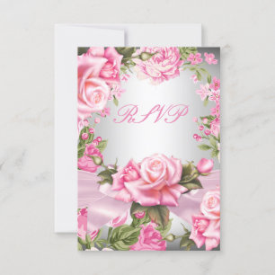 RSVP Rosa Rosbukett Silver Blommig Födelsedagsfest OSA Kort