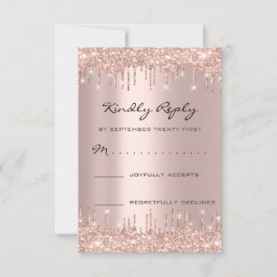 RSVP Rose Blush Drips Glitter Bröllop Födelsedag OSA Kort