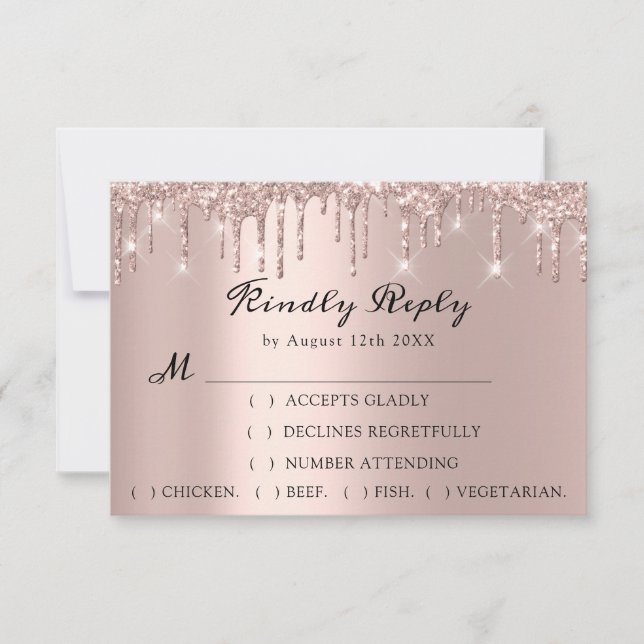 RSVP Rose Bröllop Glitter Bröllopsdusch Drips OSA Kort (Framsida)