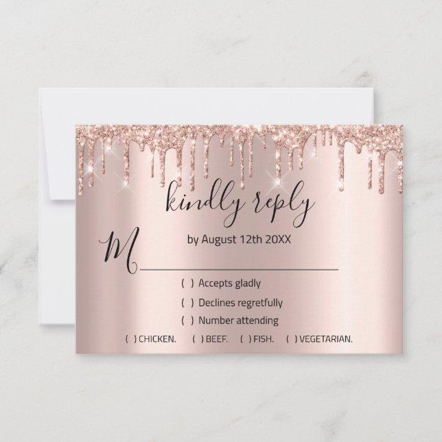 RSVP Rose Bröllopsglitter Bröllopsfest VIP-dropar OSA Kort (Framsida)