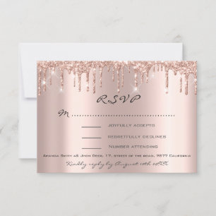 RSVP Rose Dropp Glitter Bröllopsdusch Bröllop OSA Kort