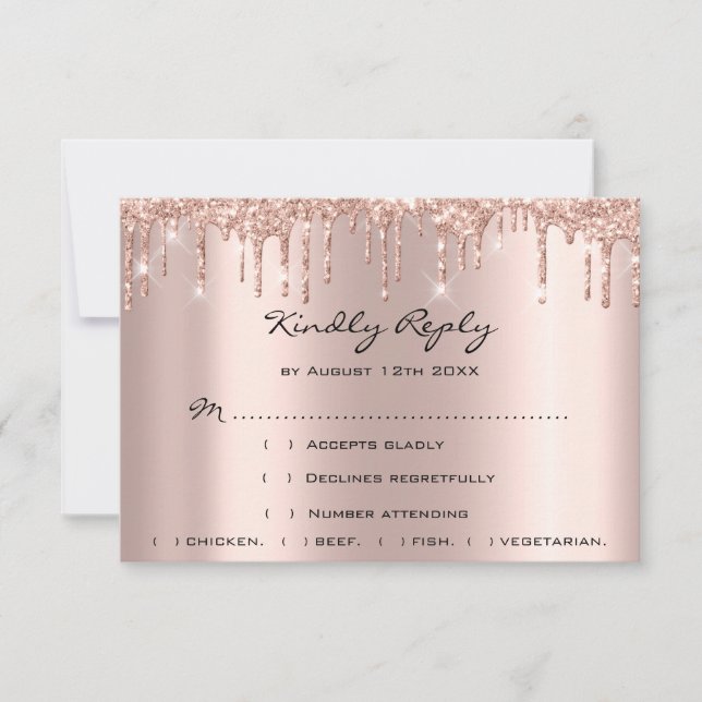 RSVP Rose Weddin Glitter Bröllopsdusch Navy Drips OSA Kort (Framsida)