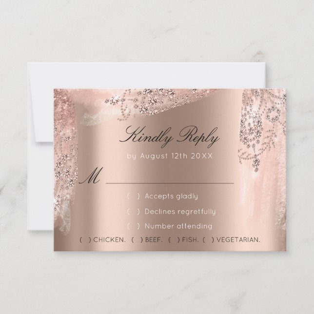 RSVP Rose Weddin Glitter Bröllopsdusch Svart Klänn OSA Kort (Framsida)