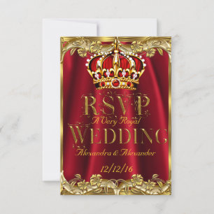 RSVP Royal Röd Bröllop Guld Krona OSA Kort