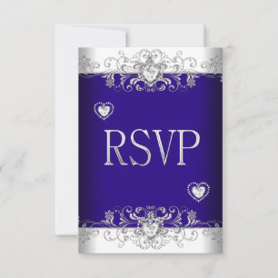 RSVP Royalblå Bröllop Vita Diamanthjärtan 2 OSA Kort