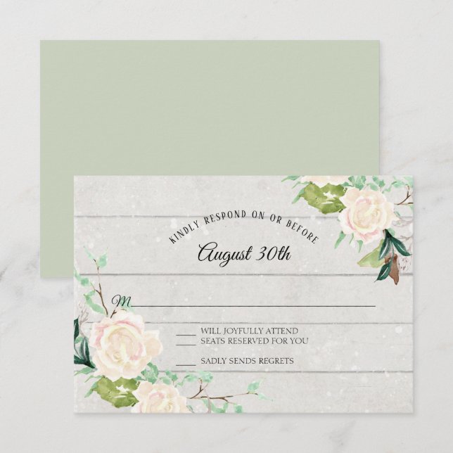 RSVP Rustik Trä Aquarellkonst Blommig Elfenbensvit Inbjudningar (Fram/baksida)