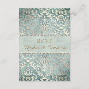 RSVP Sagegrön Glimmer Damask Bröllop Inbjudningar