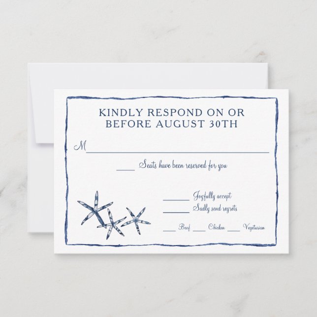 RSVP Shibori Kumo Akvarell Strand Sjöstjärna Stjär OSA Kort (Framsida)