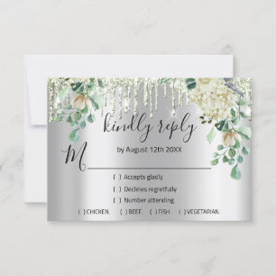 RSVP Silver Bröllop Glitter Brud Mint Grön Drips OSA Kort