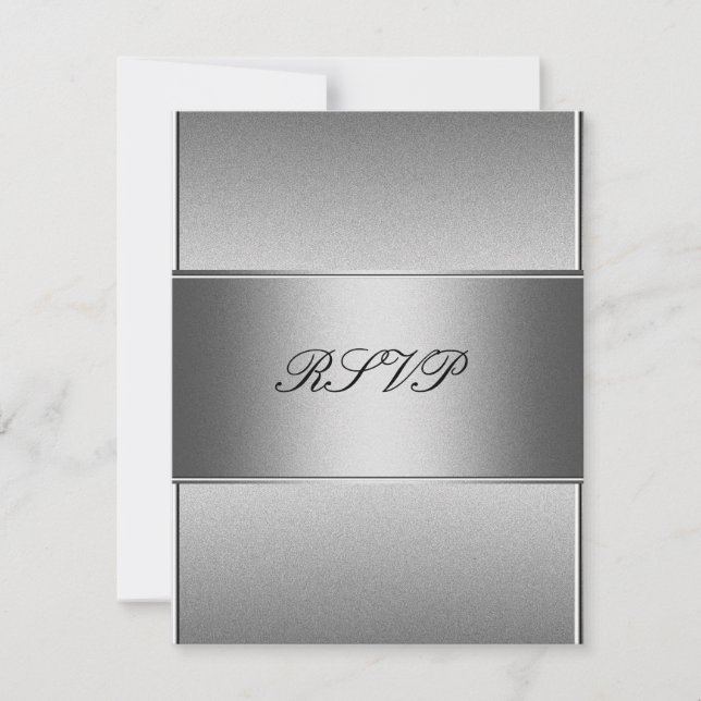 RSVP Silver Grå Metall Svart 21-årsdag Inbjudningar (Framsida)