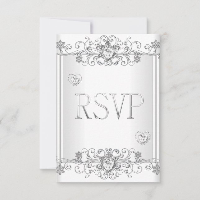 RSVP Silver Vitt Diamanthjärta 2 OSA Kort (Framsida)