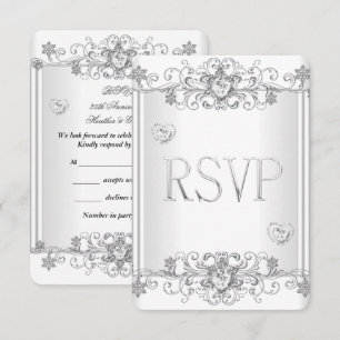 RSVP Silver Vitt Diamanthjärten 2 Inbjudningar