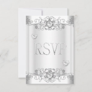 RSVP Silver Vitt Diamanthjärten OSA Kort