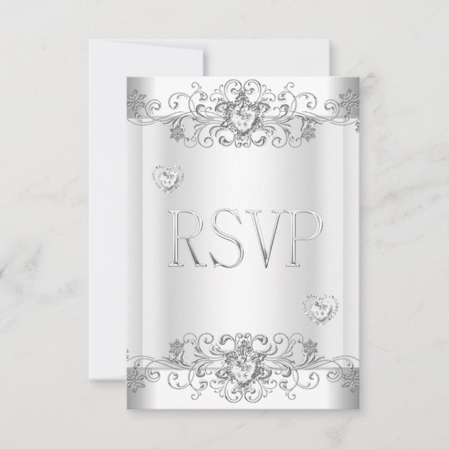 RSVP Silver Vitt Diamanthjärten OSA Kort (Framsida)