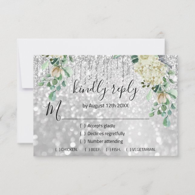 RSVP Silverbröllop Glitter Brud Mint Glitter OSA Kort (Framsida)