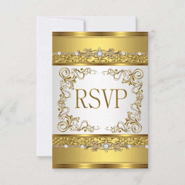 RSVP-svar Metalliskt Guld Vit Diamant OSA Kort (Framsida)
