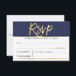 RSVP SVAR MODERNA dristiga marinblå falska guld<br><div class="desc">av kat massard >>> https://linktr.ee/simplysweetpaperie <<< En dristig typsnittsdesign för dina RSVP-SVARKORT - för att matcha dina huvudinbjudningar. Gillar designen, men vill se några ändringar - ett annat färgschema, produkt, lägg till ett foto eller anpassat för en annan tillställning - ingen fara, kontakta mig bara, KAT@SIMPLYSWEETPAPERIE.COM Jag hjälper dig gärna!...</div>