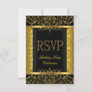 RSVP Svar Svar Damask Svart Guld På Guld