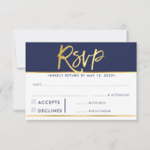 RSVP SVAR SVARSKORT modern fet navy falskt guld