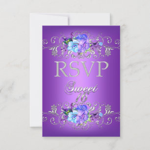 RSVP-svar Sweet 16 Sexton Vita Lila Blommor OSA Kort