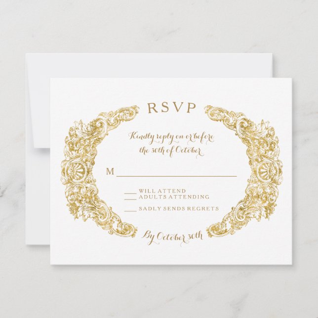 RSVP-svarskort graverat Floral Acanthus Leaf OSA Kort (Framsida)