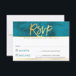 RSVP SVARSKORT modern tealblå guld skrift OSA Kort<br><div class="desc">av kat massard >>>> WWW.SIMPLYSWEETPAPERIE.COM <<< Enkel design för dina SVAR KORT - för att matcha dina huvudinbjudningar. Tycker om designen, men vill se några ändringar - ett annat färgschema, produkt, lägg till ett foto eller anpassat för en annan tillfälle - ingen fara, kontakta mig bara, KAT@SIMPLYSWEETPAPERIE.COM Jag är glad...</div>