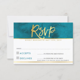 RSVP SVARSKORT modern tealblå guld skrift OSA Kort