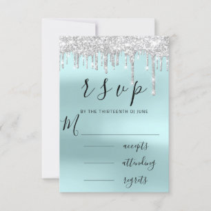 RSVP Svart Grå Silver Aqua Dropp Bröllop OSA Kort