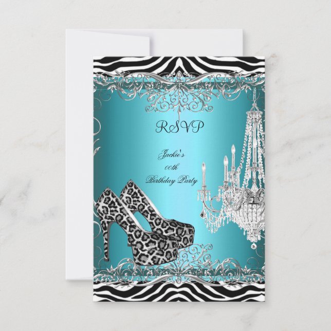 RSVP Tealblå Sebra Leopardtryck Festskor OSA Kort (Framsida)
