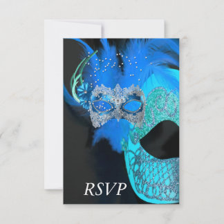 RSVP Tealblå Svarta Masker Maskeradbal Fest OSA Kort