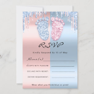 RSVPGender Reveal Feet Glitter Rosa Blue Baby Twin Inbjudningar