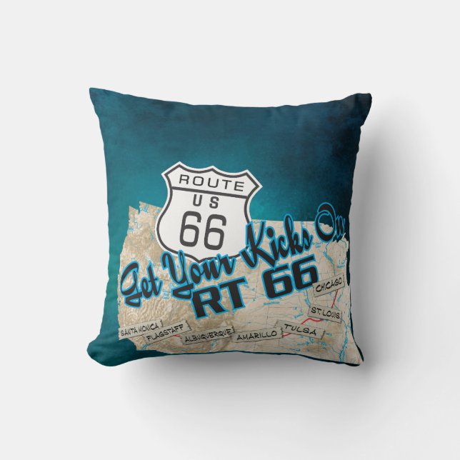 rt 66 get your kicks pillow 26blue kudde (Framsida)